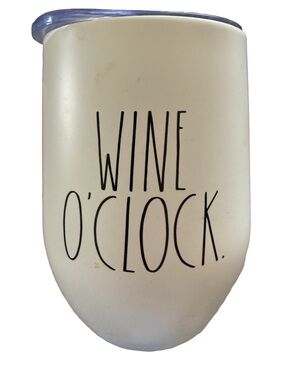 NWOT Rae Dunn Cream 'WINE O'CLOCK' Tumbler with Clear Lid